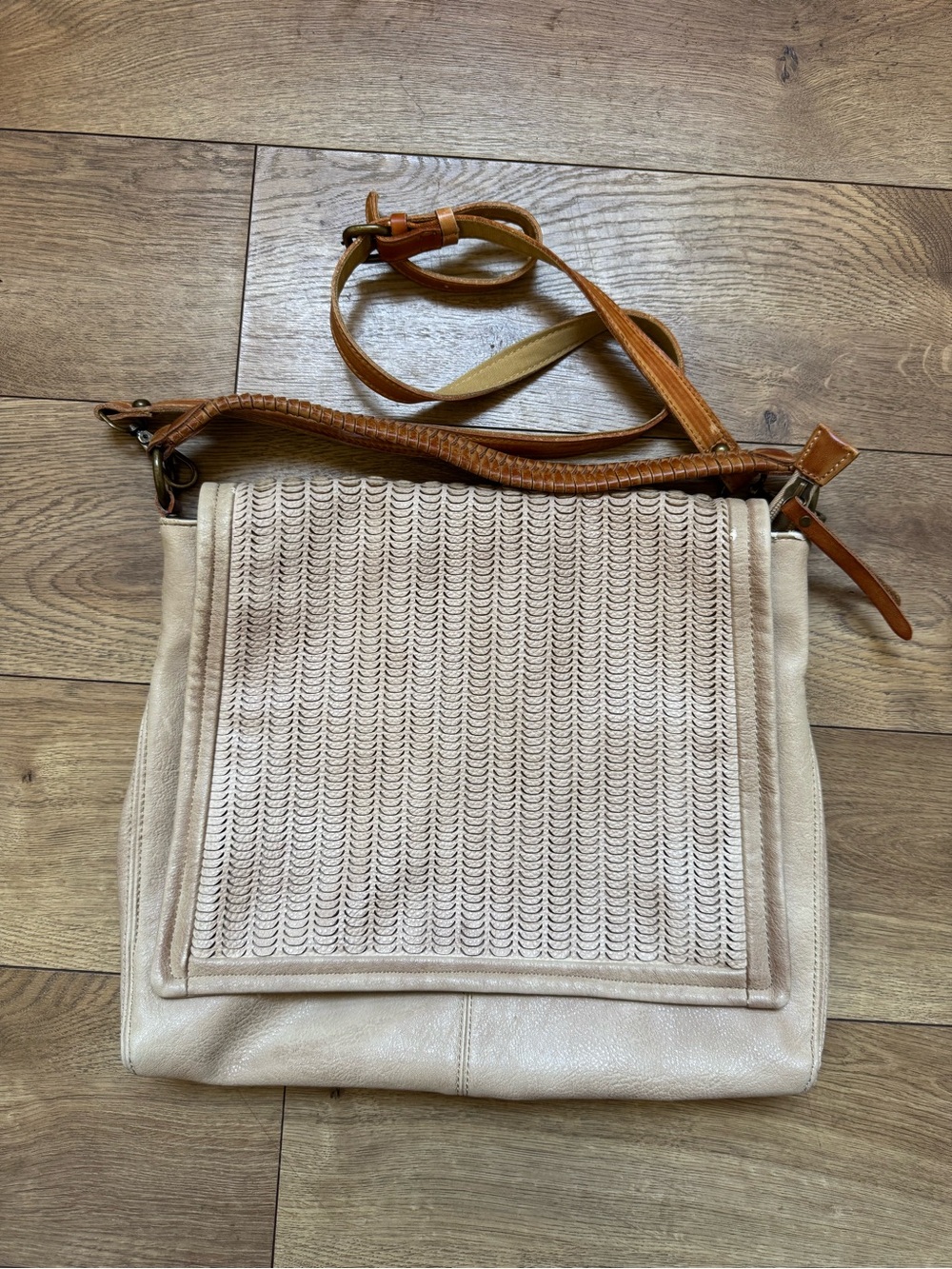 Free People Beige Satchel with Tan Leather Strap